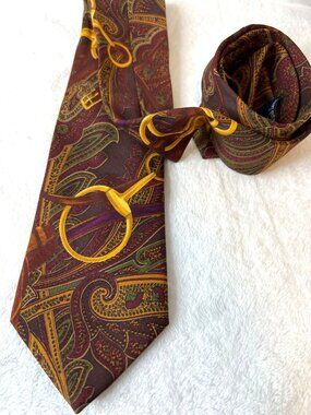 Polo Ralph Lauren Tie Silk Bit Bridle Equestrian Handmade Italy Burgundy Gold